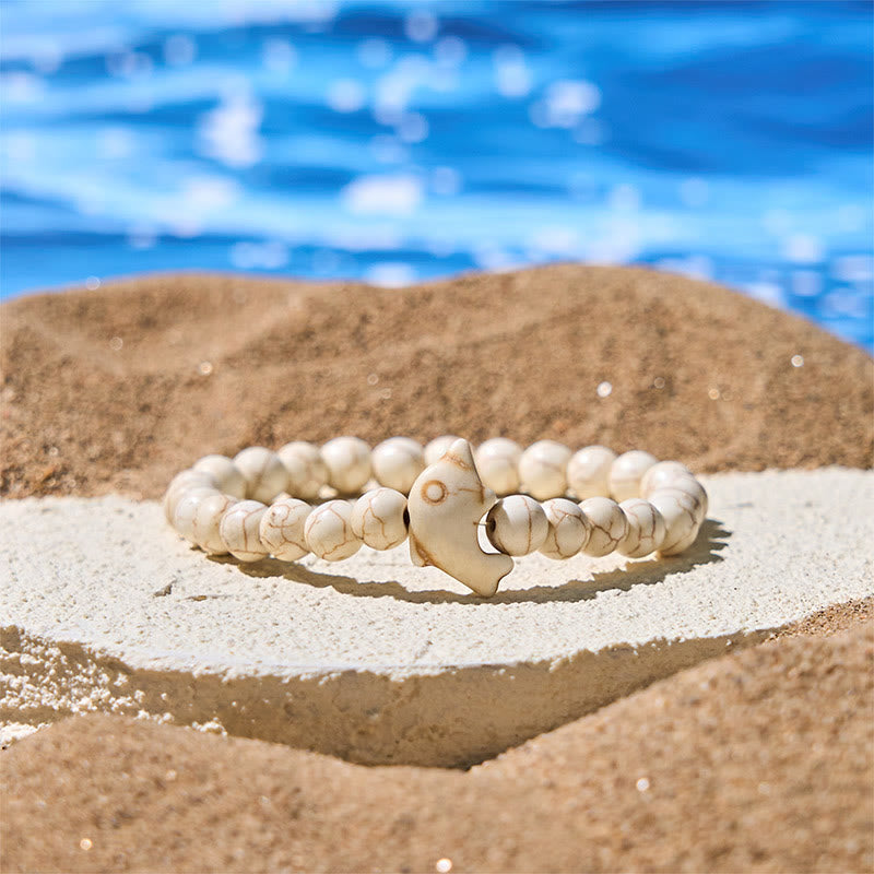 Hand-Selected Natural Gemstone Beaded Bracelet with Dolphin Symbol