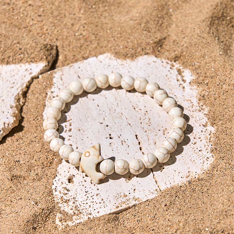 Hand-Selected Natural Gemstone Beaded Bracelet with Dolphin Symbol