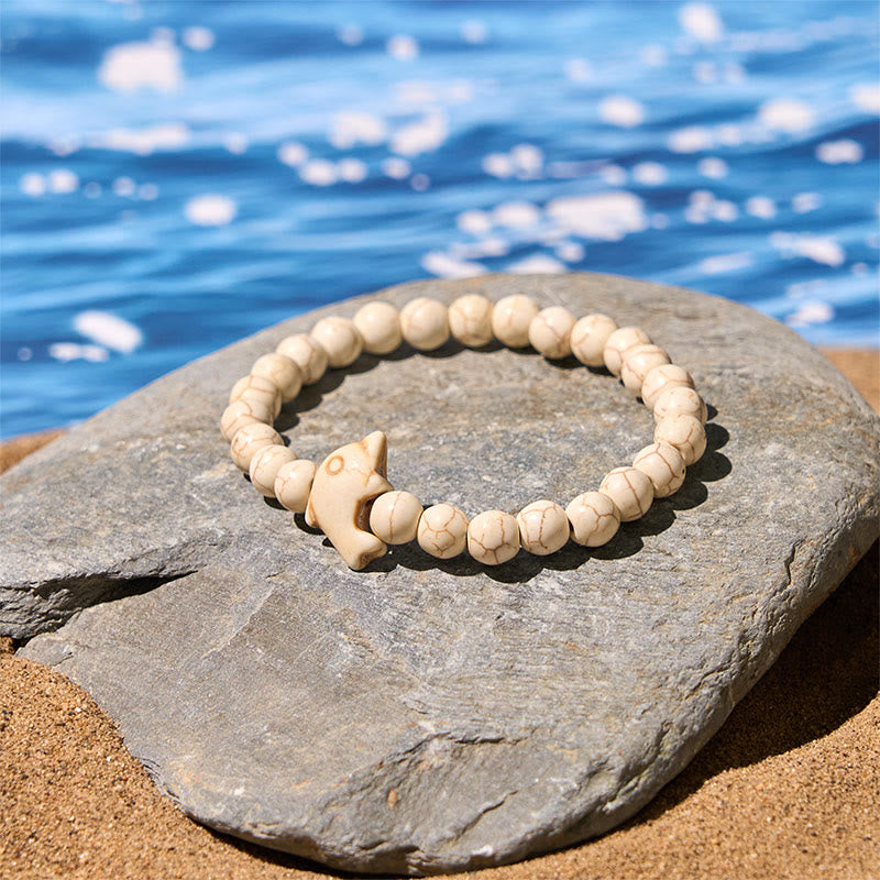 Hand-Selected Natural Gemstone Beaded Bracelet with Dolphin Symbol
