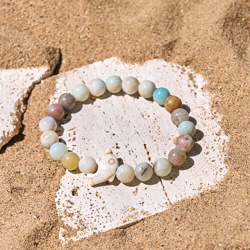 Hand-Selected Natural Gemstone Beaded Bracelet with Dolphin Symbol