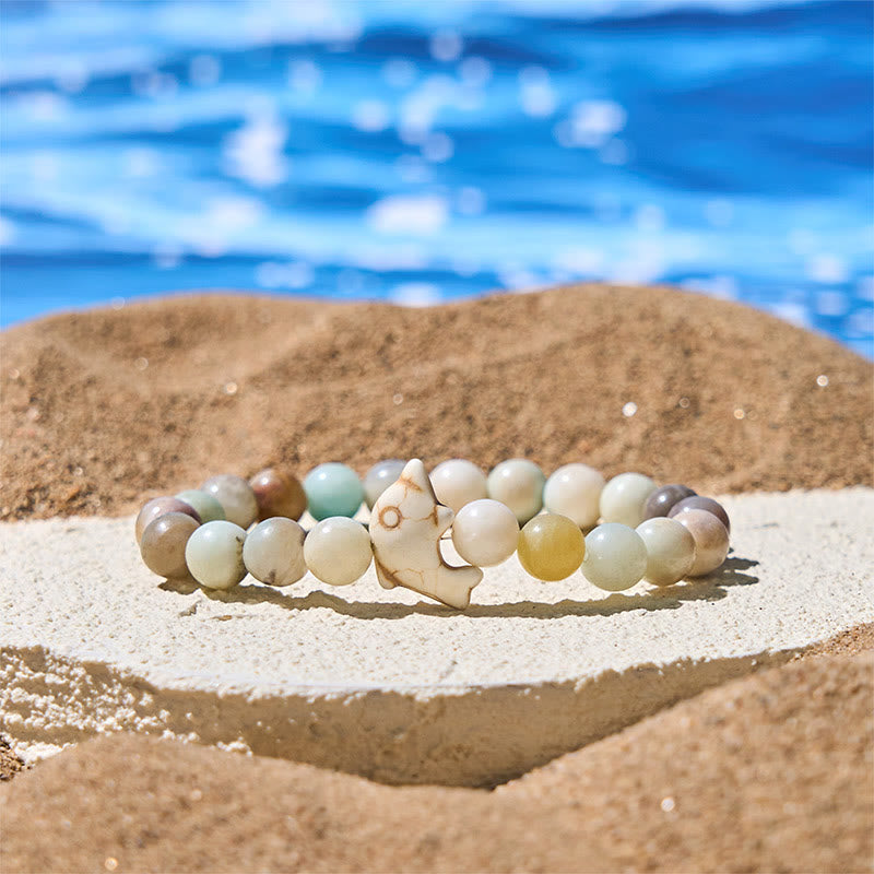Hand-Selected Natural Gemstone Beaded Bracelet with Dolphin Symbol