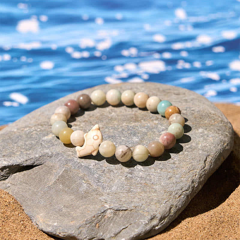 Hand-Selected Natural Gemstone Beaded Bracelet with Dolphin Symbol