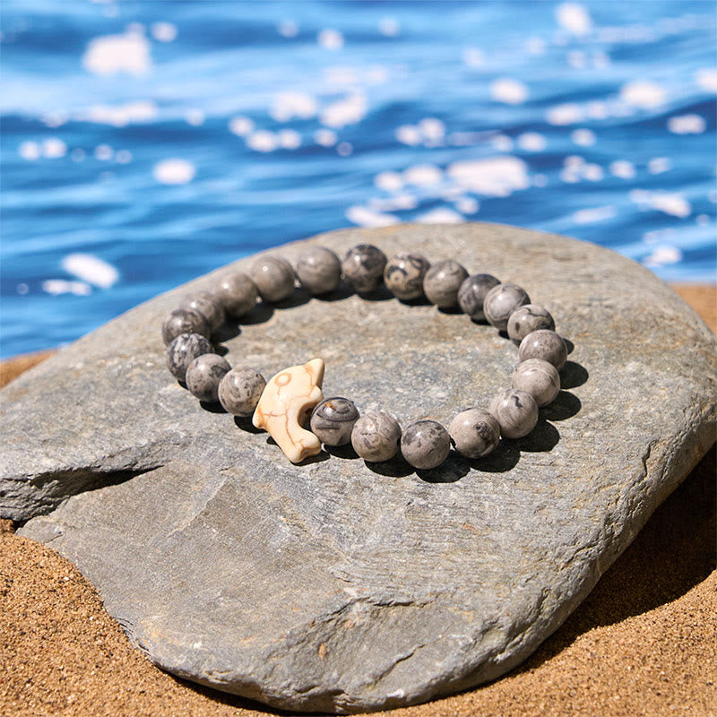 Hand-Selected Natural Gemstone Beaded Bracelet with Dolphin Symbol