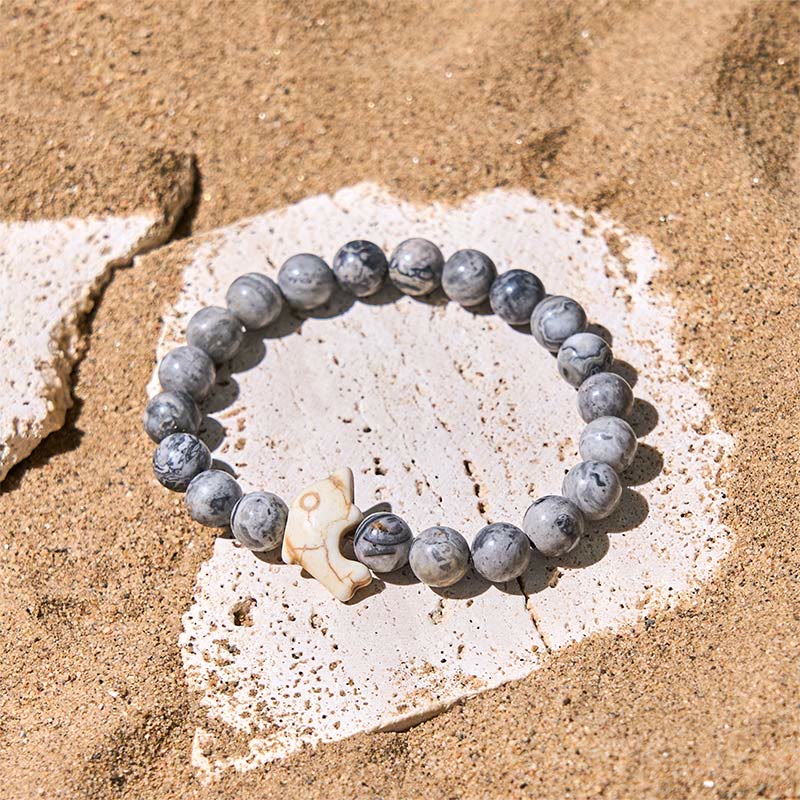 Hand-Selected Natural Gemstone Beaded Bracelet with Dolphin Symbol