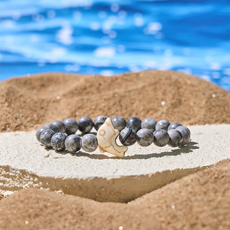 Hand-Selected Natural Gemstone Beaded Bracelet with Dolphin Symbol