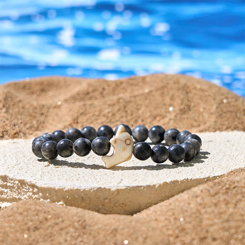 Hand-Selected Natural Gemstone Beaded Bracelet with Dolphin Symbol