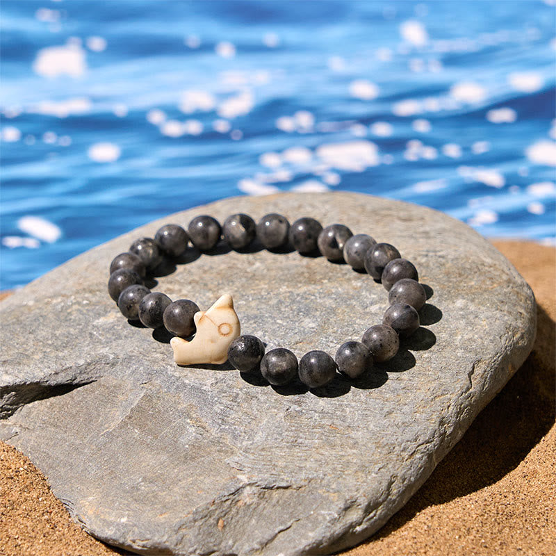Hand-Selected Natural Gemstone Beaded Bracelet with Dolphin Symbol