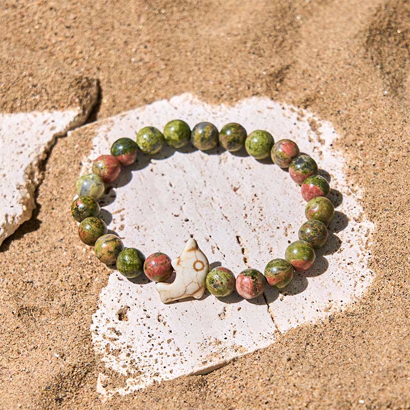 Hand-Selected Natural Gemstone Beaded Bracelet with Dolphin Symbol