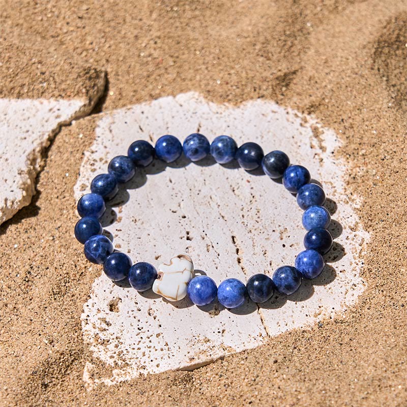 Natural Stone Elephant Symbol Beaded Bracelet: Inner Strength & Grounding