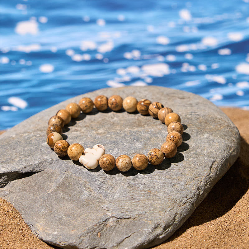 Natural Stone Elephant Symbol Beaded Bracelet: Inner Strength & Grounding