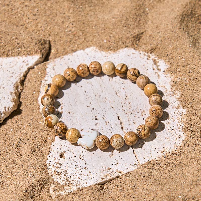 Natural Stone Elephant Symbol Beaded Bracelet: Inner Strength & Grounding