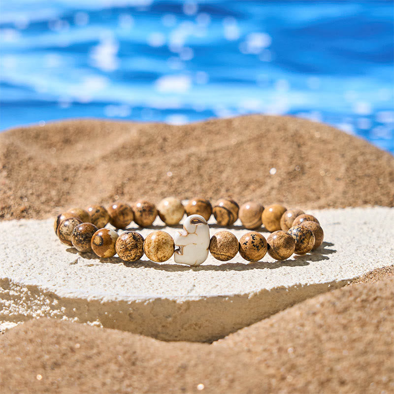 Natural Stone Elephant Symbol Beaded Bracelet: Inner Strength & Grounding