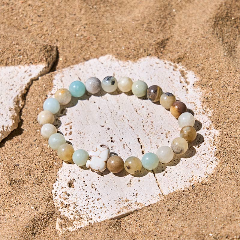 Natural Stone Elephant Symbol Beaded Bracelet: Inner Strength & Grounding