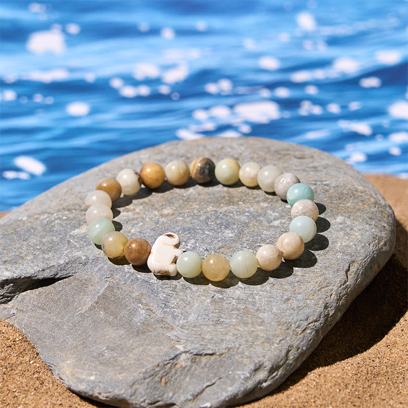 Natural Stone Elephant Symbol Beaded Bracelet: Inner Strength & Grounding
