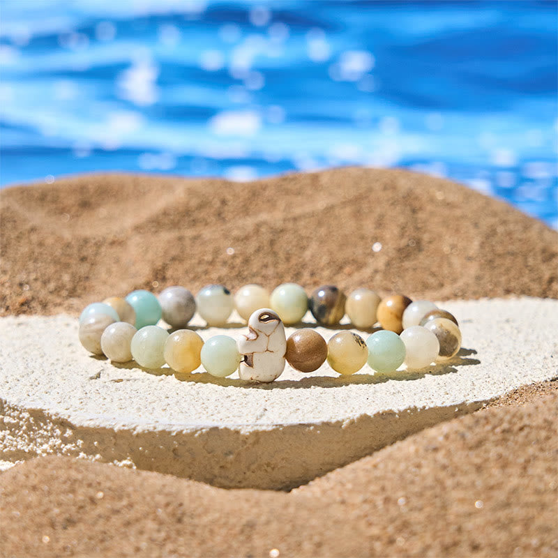 Natural Stone Elephant Symbol Beaded Bracelet: Inner Strength & Grounding