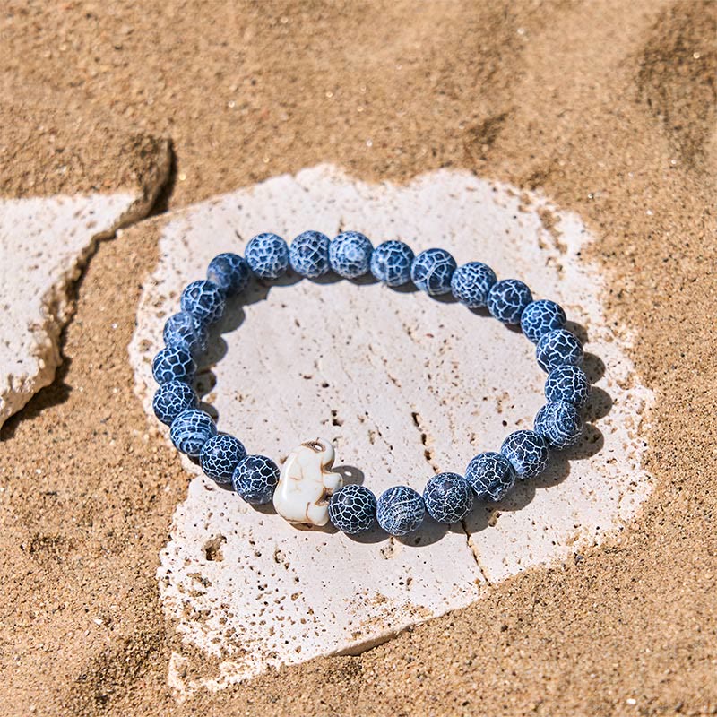 Natural Stone Elephant Symbol Beaded Bracelet: Inner Strength & Grounding