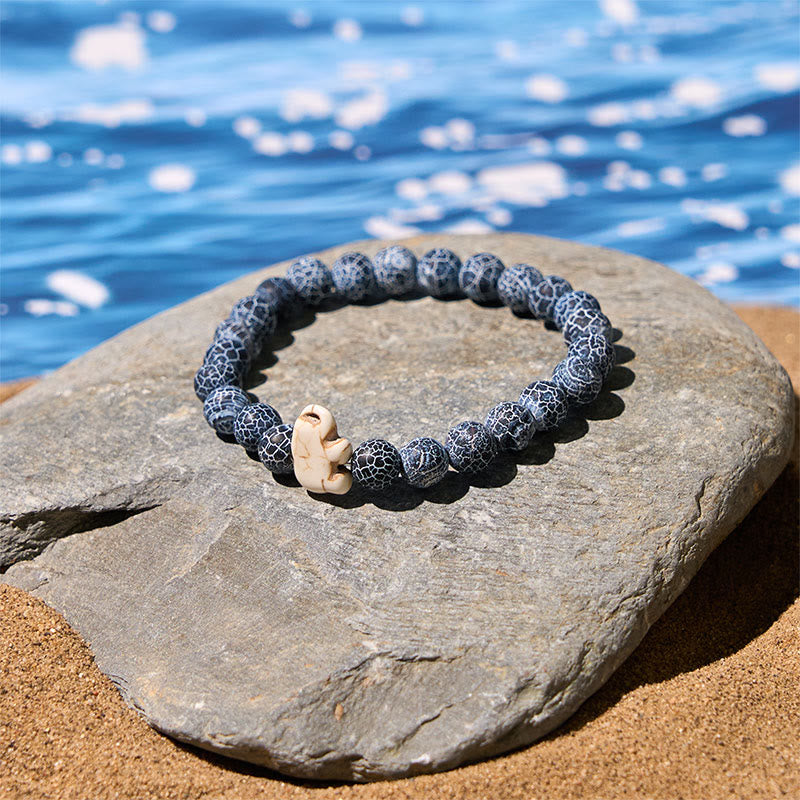 Natural Stone Elephant Symbol Beaded Bracelet: Inner Strength & Grounding