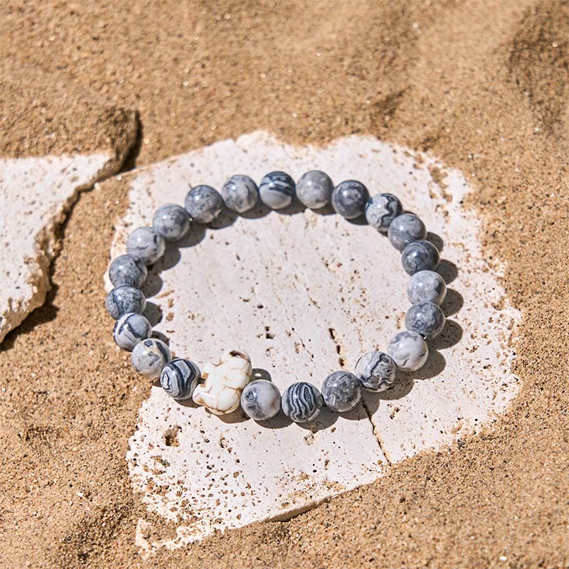Natural Stone Elephant Symbol Beaded Bracelet: Inner Strength & Grounding