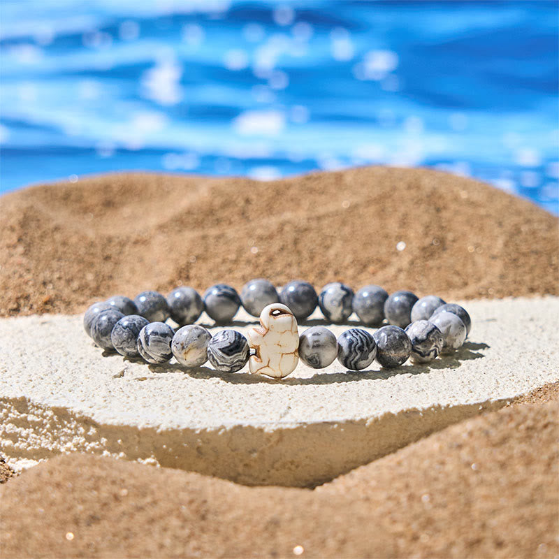 Natural Stone Elephant Symbol Beaded Bracelet: Inner Strength & Grounding