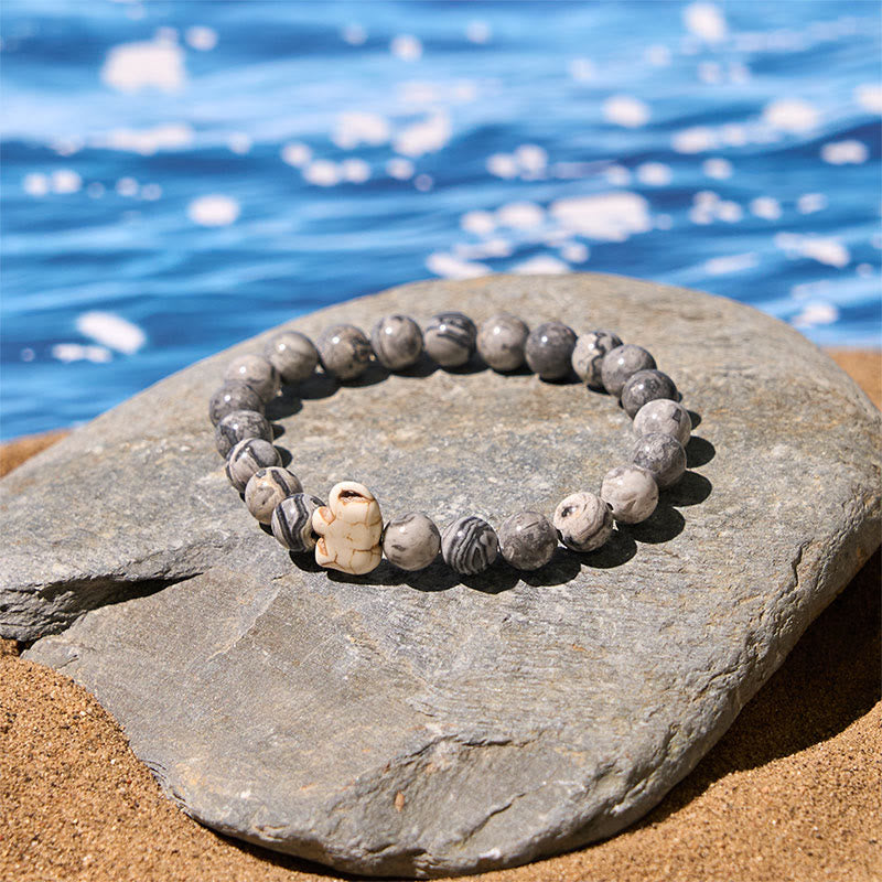Natural Stone Elephant Symbol Beaded Bracelet: Inner Strength & Grounding