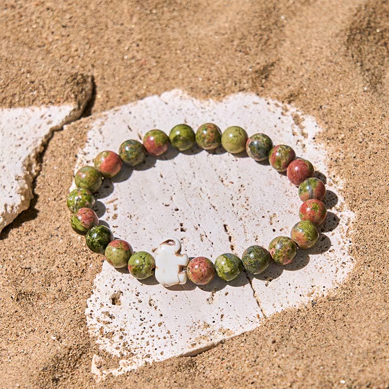 Natural Stone Elephant Symbol Beaded Bracelet: Inner Strength & Grounding