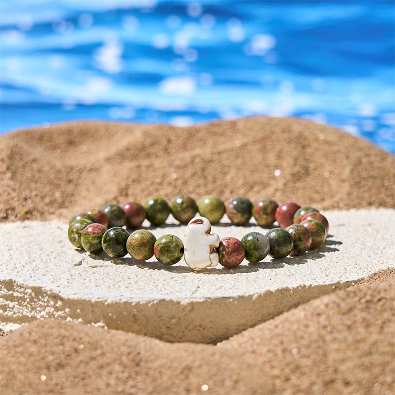Natural Stone Elephant Symbol Beaded Bracelet: Inner Strength & Grounding