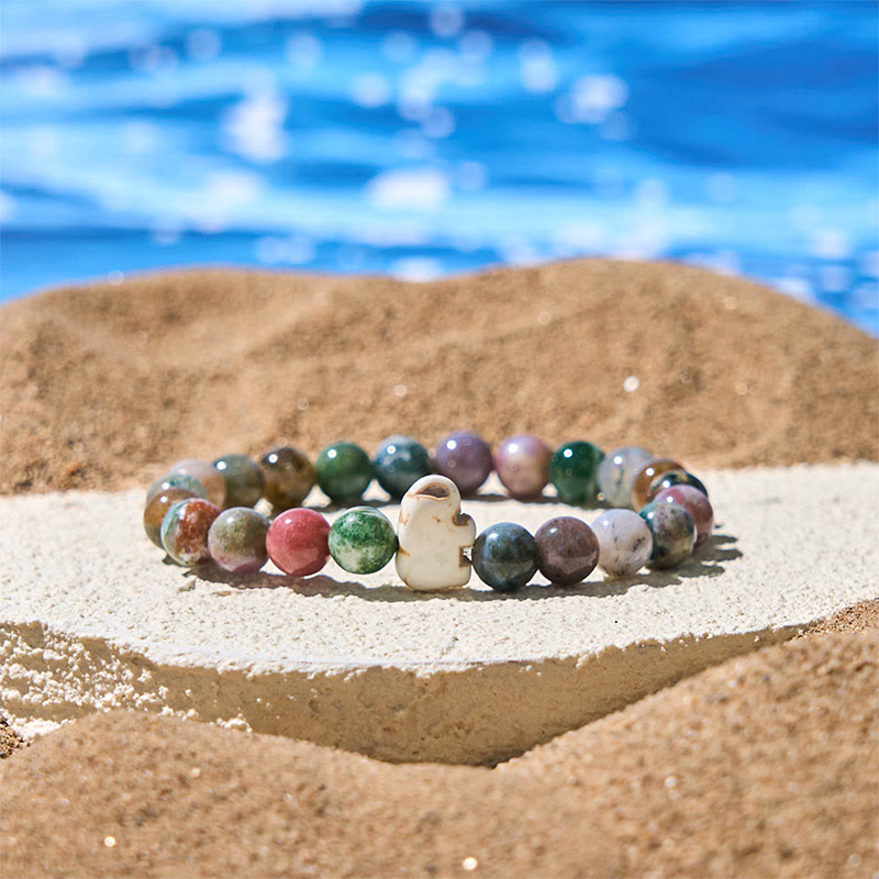 Natural Stone Elephant Symbol Beaded Bracelet: Inner Strength & Grounding