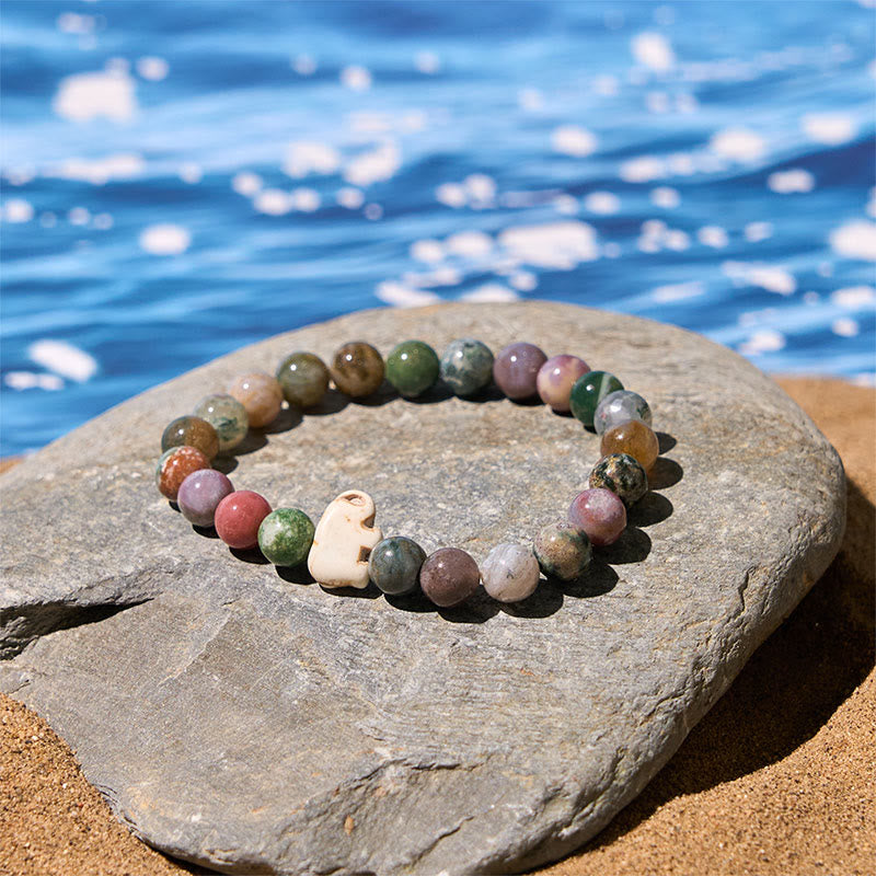 Natural Stone Elephant Symbol Beaded Bracelet: Inner Strength & Grounding