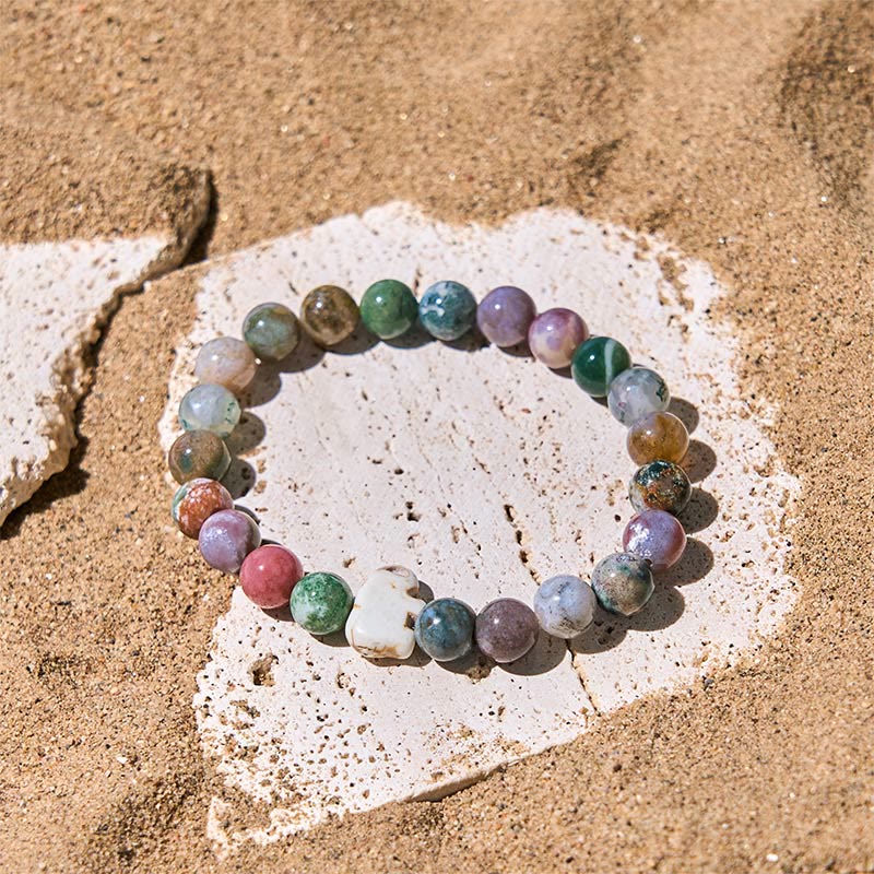 Natural Stone Elephant Symbol Beaded Bracelet: Inner Strength & Grounding
