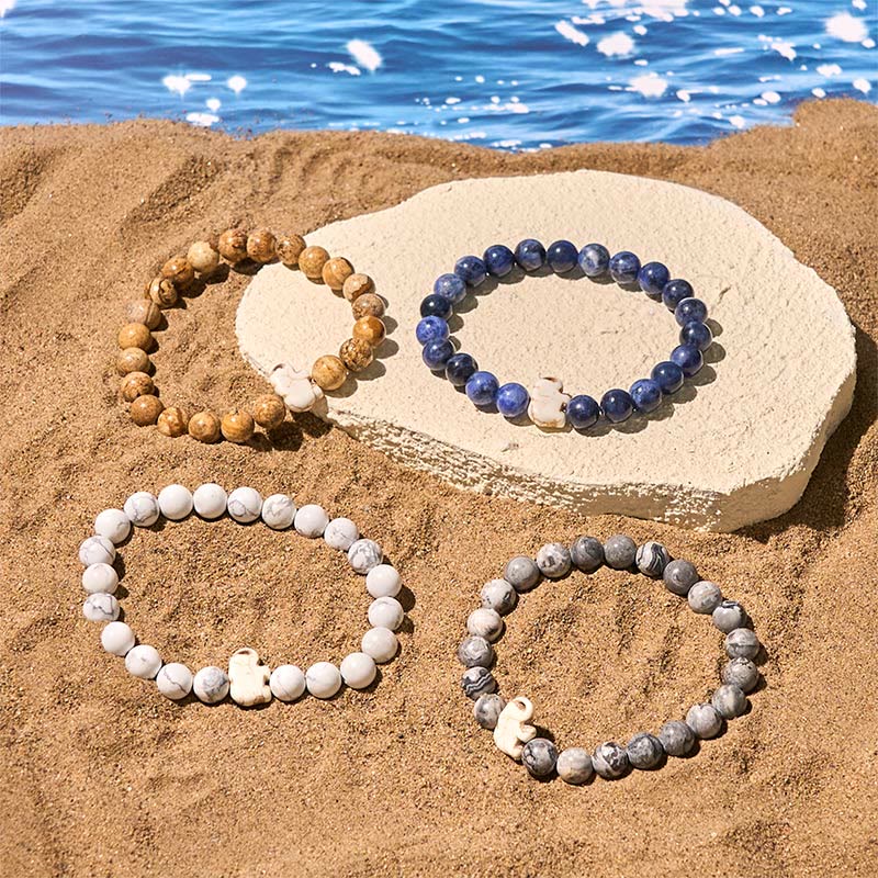 Natural Stone Elephant Symbol Beaded Bracelet: Inner Strength & Grounding