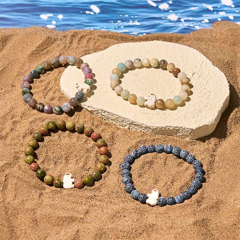 Natural Stone Elephant Symbol Beaded Bracelet: Inner Strength & Grounding