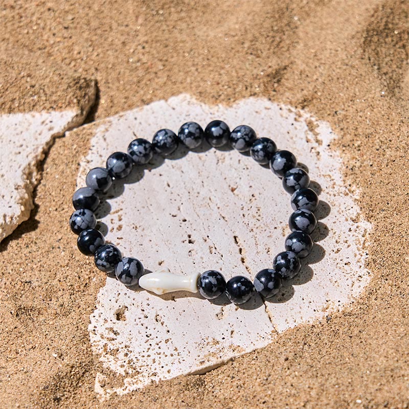 Natural Lava Stone & Multi-Tone Agate Beaded Shark Wisdom Bracelet