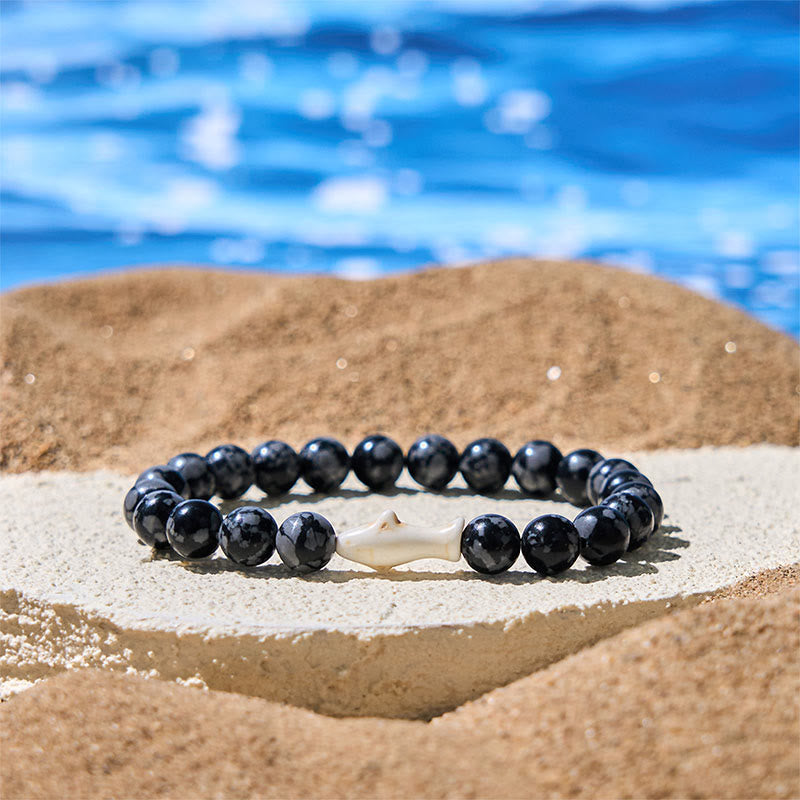 Natural Lava Stone & Multi-Tone Agate Beaded Shark Wisdom Bracelet