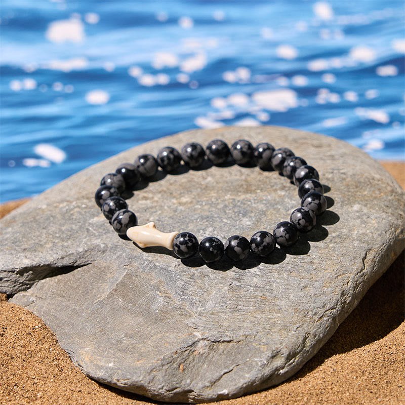 Natural Lava Stone & Multi-Tone Agate Beaded Shark Wisdom Bracelet