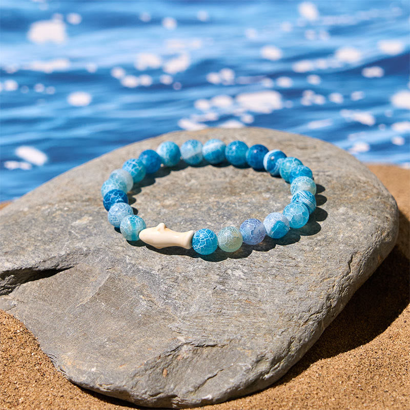 Natural Lava Stone & Multi-Tone Agate Beaded Shark Wisdom Bracelet