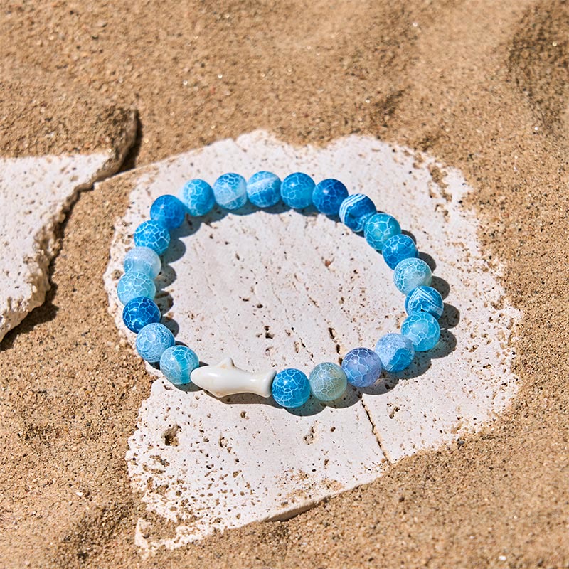 Natural Lava Stone & Multi-Tone Agate Beaded Shark Wisdom Bracelet