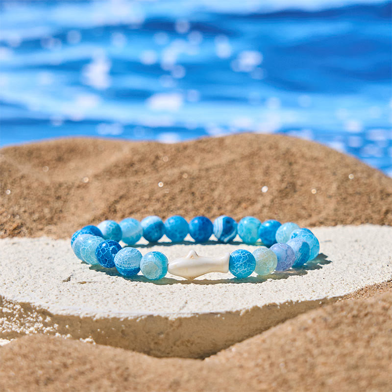 Natural Lava Stone & Multi-Tone Agate Beaded Shark Wisdom Bracelet