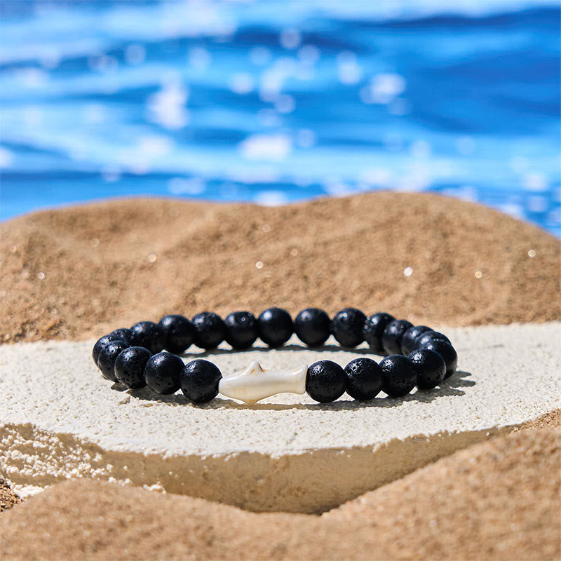 Natural Lava Stone & Multi-Tone Agate Beaded Shark Wisdom Bracelet