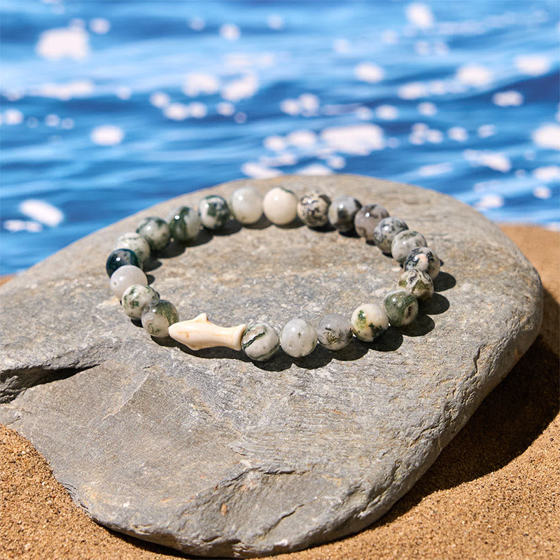 Natural Lava Stone & Multi-Tone Agate Beaded Shark Wisdom Bracelet