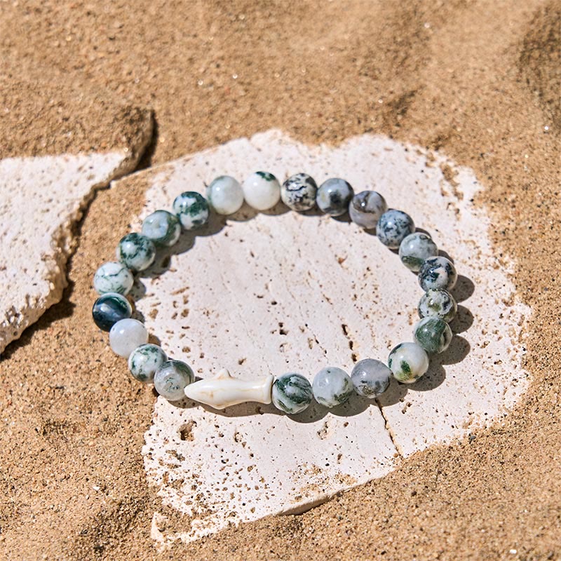 Natural Lava Stone & Multi-Tone Agate Beaded Shark Wisdom Bracelet
