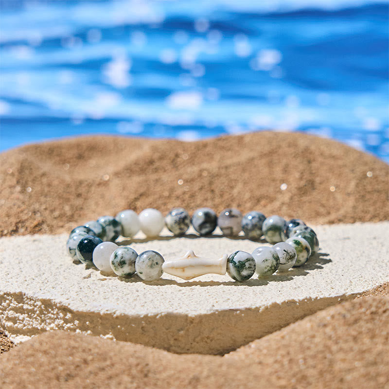 Natural Lava Stone & Multi-Tone Agate Beaded Shark Wisdom Bracelet