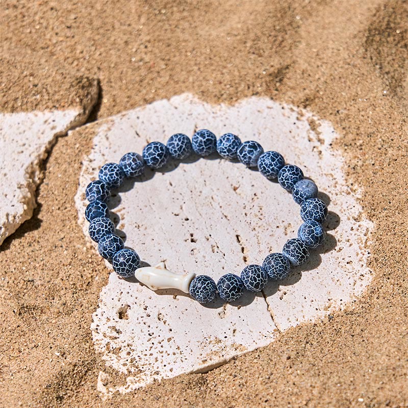 Natural Lava Stone & Multi-Tone Agate Beaded Shark Wisdom Bracelet
