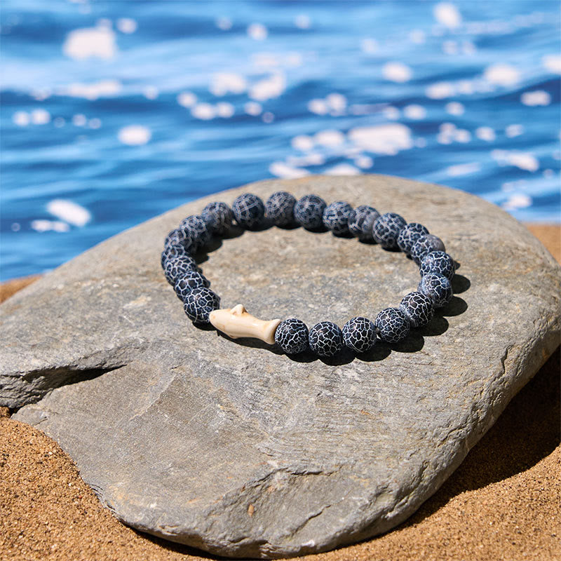 Natural Lava Stone & Multi-Tone Agate Beaded Shark Wisdom Bracelet