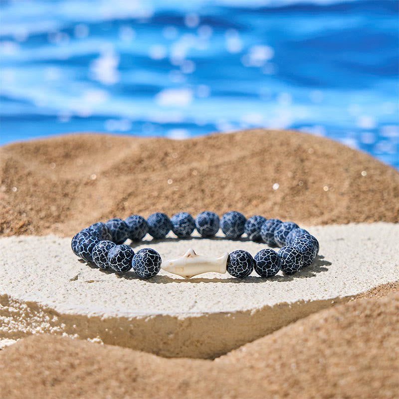 Natural Lava Stone & Multi-Tone Agate Beaded Shark Wisdom Bracelet