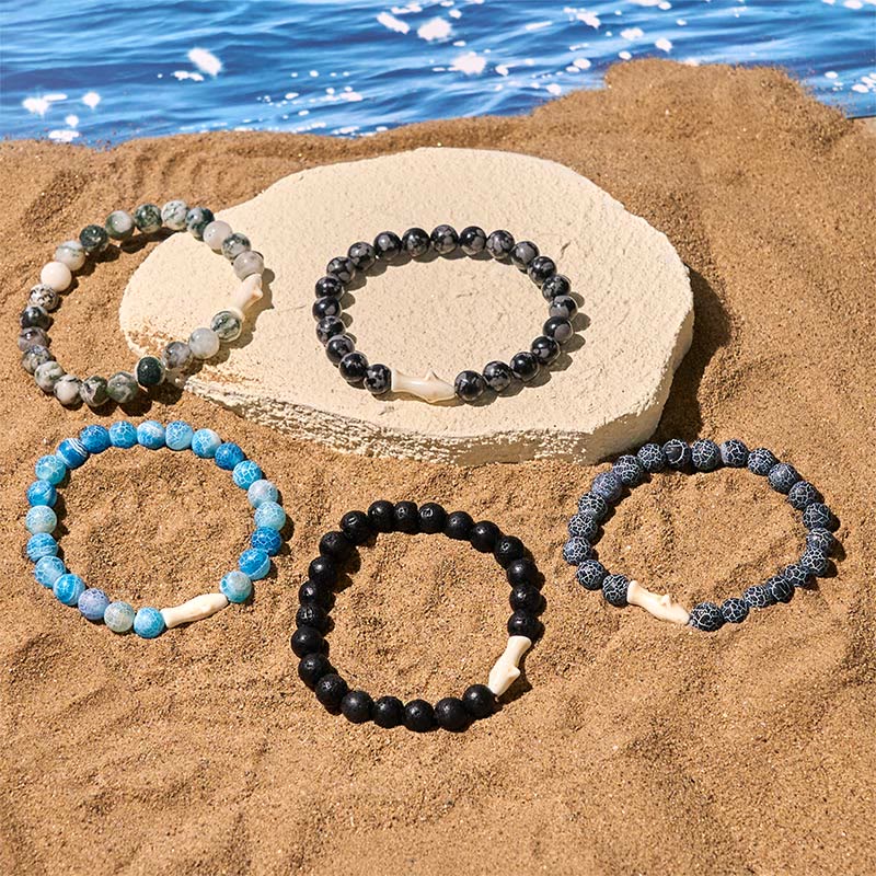 Natural Lava Stone & Multi-Tone Agate Beaded Shark Wisdom Bracelet