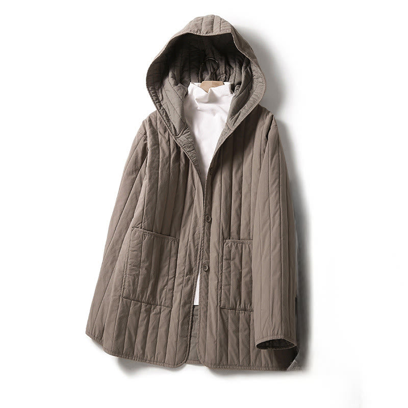 Tactile Quilted Cotton Hooded Meditation Jacket