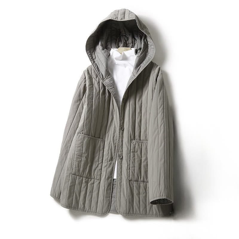 Tactile Quilted Cotton Hooded Meditation Jacket