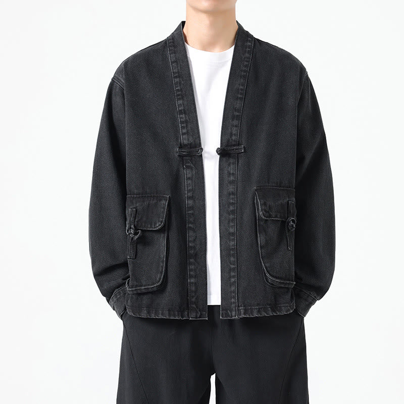 Denim Button Design Men's Cotton Long Sleeve Jacket With Pockets