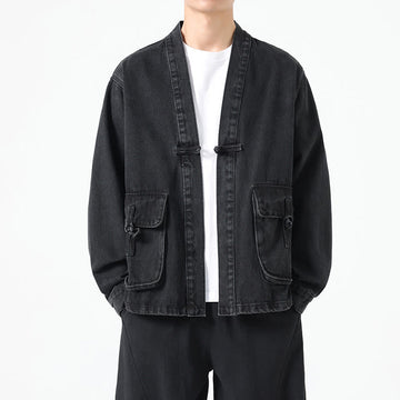 Denim Button Design Men's Cotton Long Sleeve Jacket With Pockets
