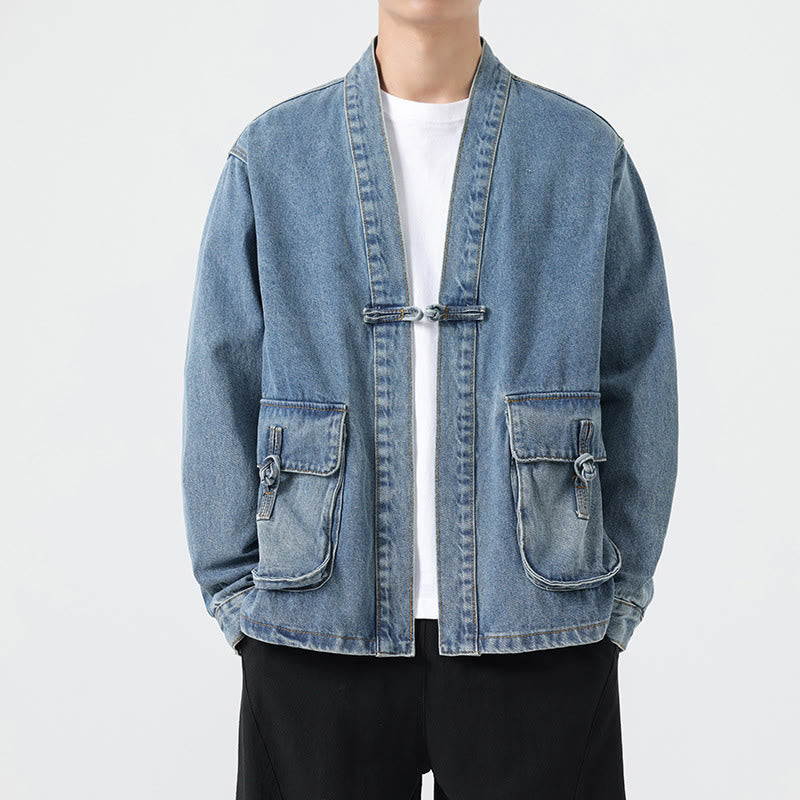 Denim Button Design Men's Cotton Long Sleeve Jacket With Pockets